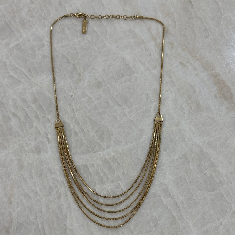 Beautiful Necklace Gold Tone 5 Dangles Signed APOSTROPHE